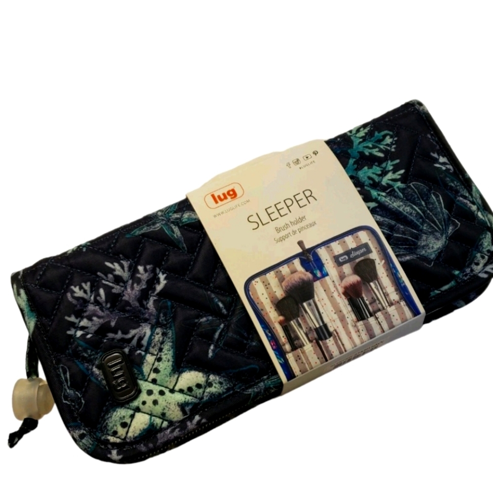 Lug Sleeper Cosmetic Brush Holder NEW blue under sea ocean shells , travel case